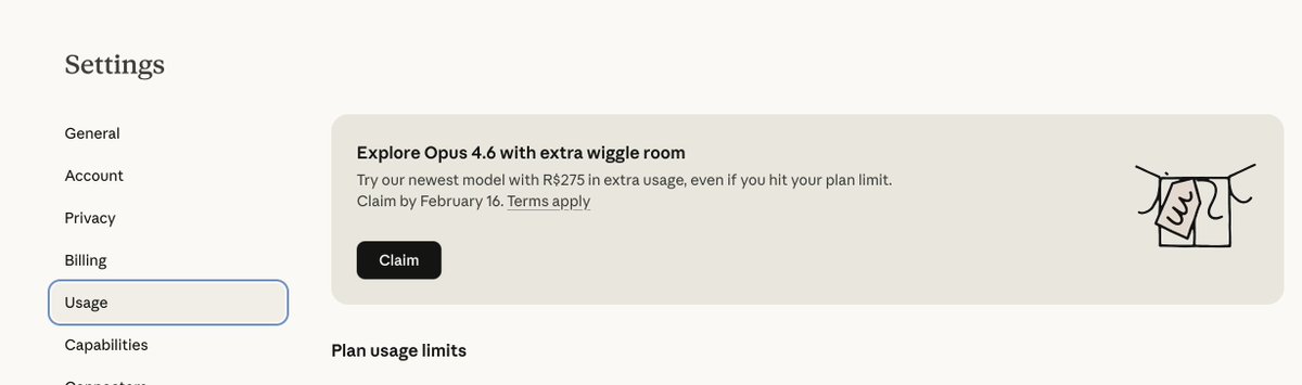 Pegue seus 275 reais de créditos gratuitos para o Claude em:
claude.ai/settings/usage