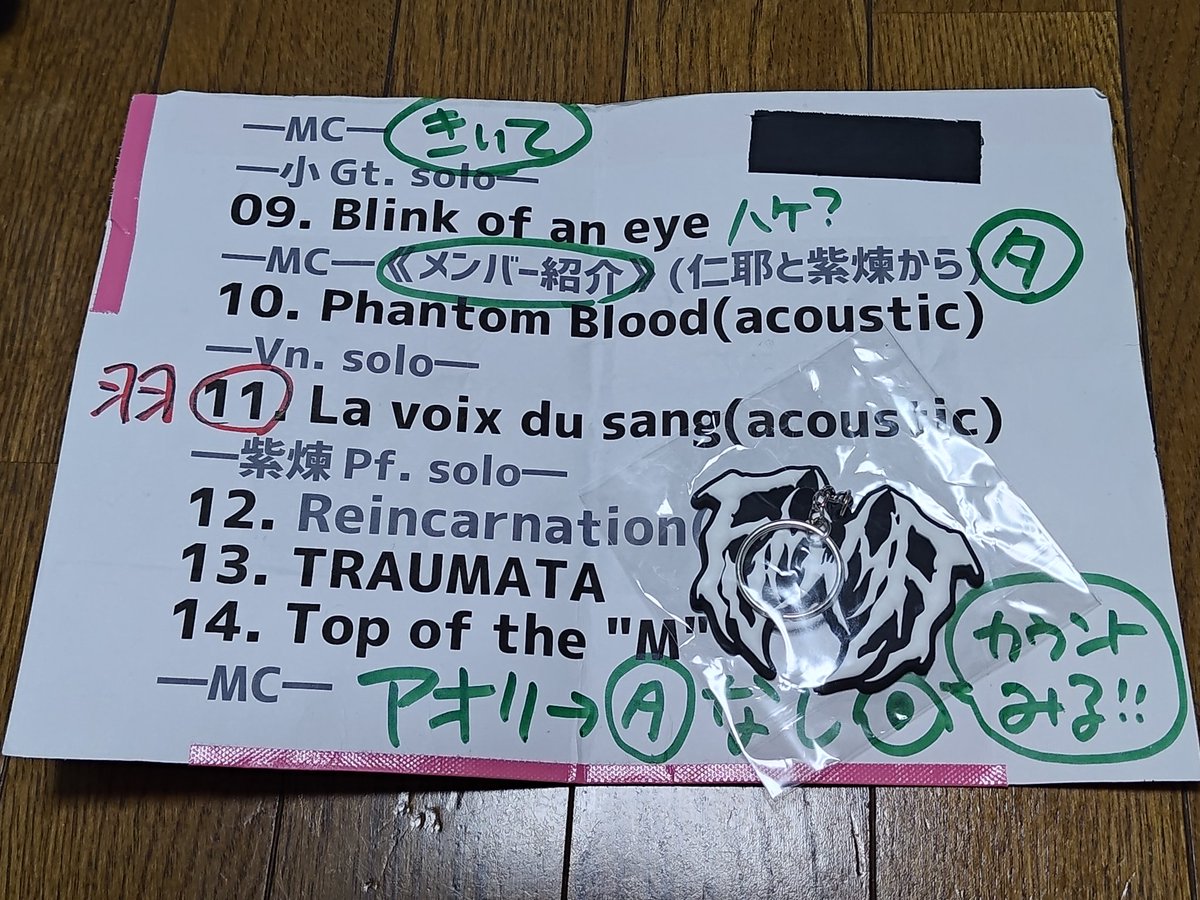 ta_ka_fu_mi_'s tweet image. 今日の戦利品。
ふっきーが投げたセトリと、ふーみんキーチェーン。
#UnluckyMorpheus 
#あんきも