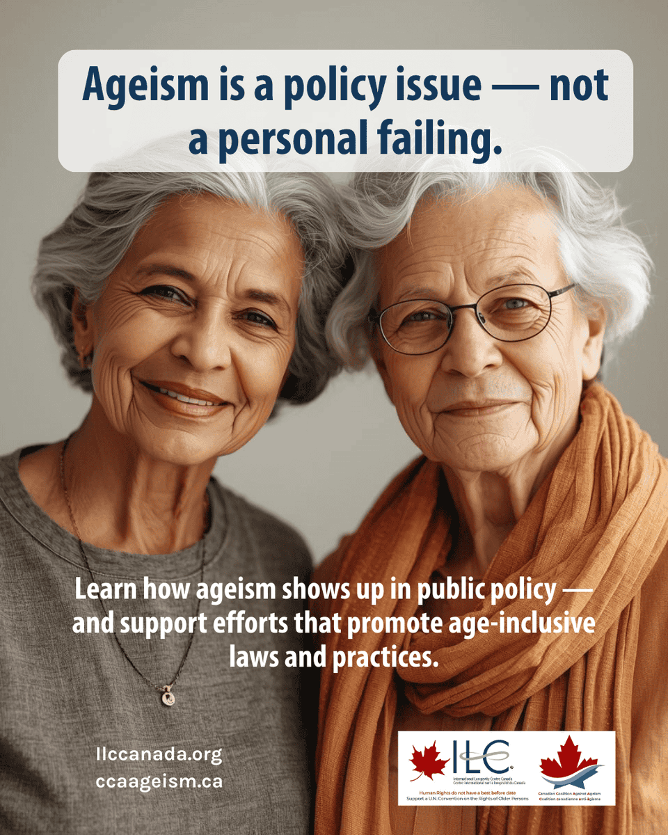 ILCCanada's tweet image. Ageism is not just personal bias — it is embedded in policy.

A rights-based approach to ageing means changing systems, not blaming individuals.

#AgeismAwareness #RightsBasedApproach #PolicyChange #AgeInclusion #HumanRights
@CPHO_Canada @WAGE_FEGC @HICC_ca