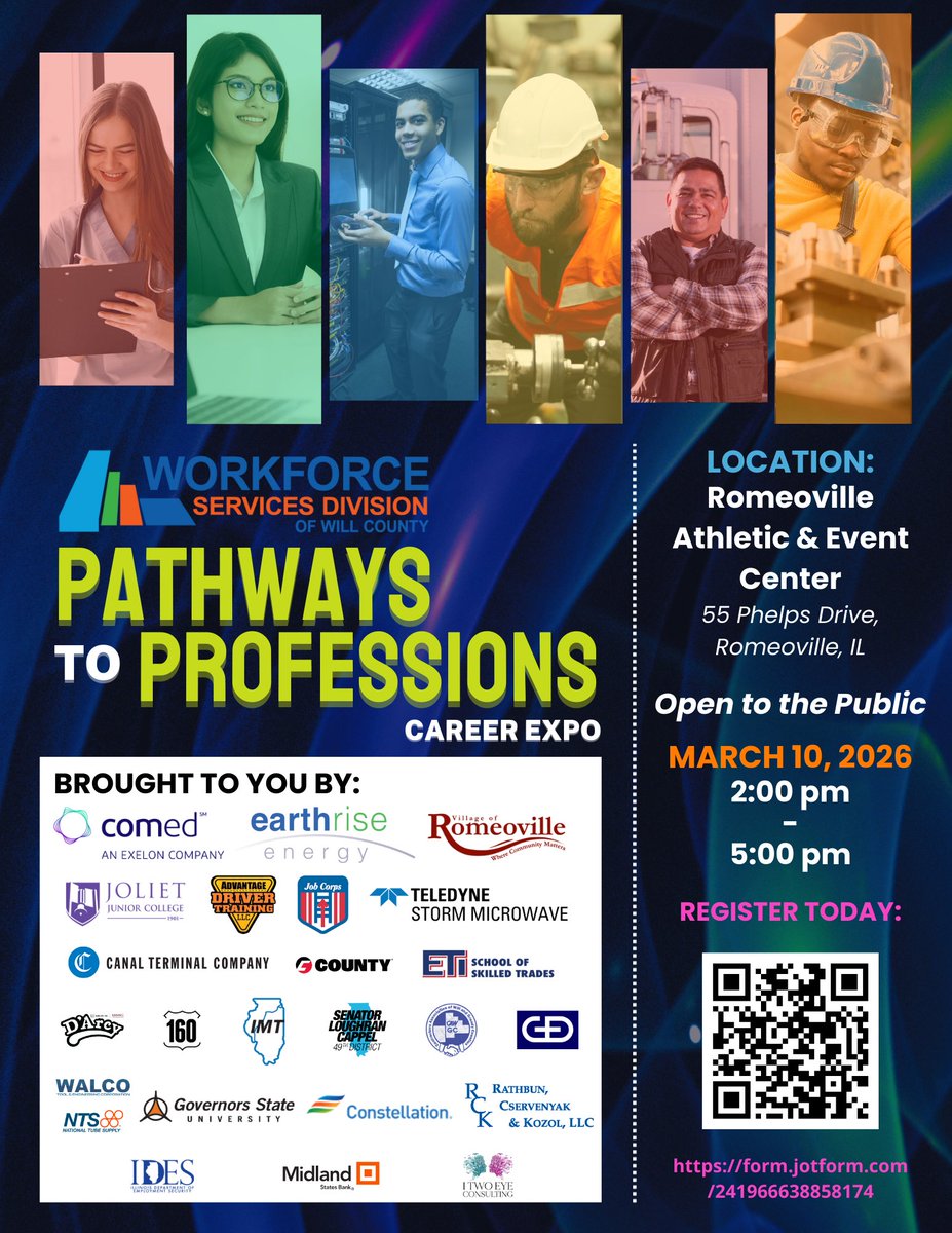 Join us at the Pathways to Professions Career Expo, where jobseekers can connect with employers, training programs, and other employment resources - all in one place.

🗓 March 10, 2026, 2:00–5:00 PM
📍 Romeoville Athletic &amp; Event Center

Register here: wcwc.jotform.com/241966638858174