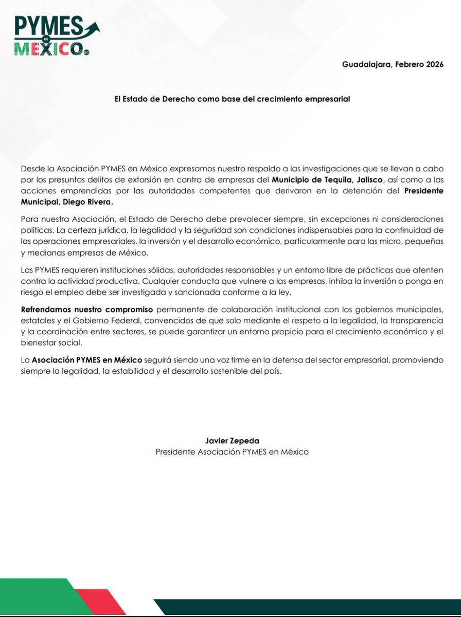 Ramiro_Escoto's tweet image. #Pronunciamiento de la Asociación #PymesEnMexico tras el operativo en #Tequila y las acciones del @GobiernoJalisco para apoyar la economía local.