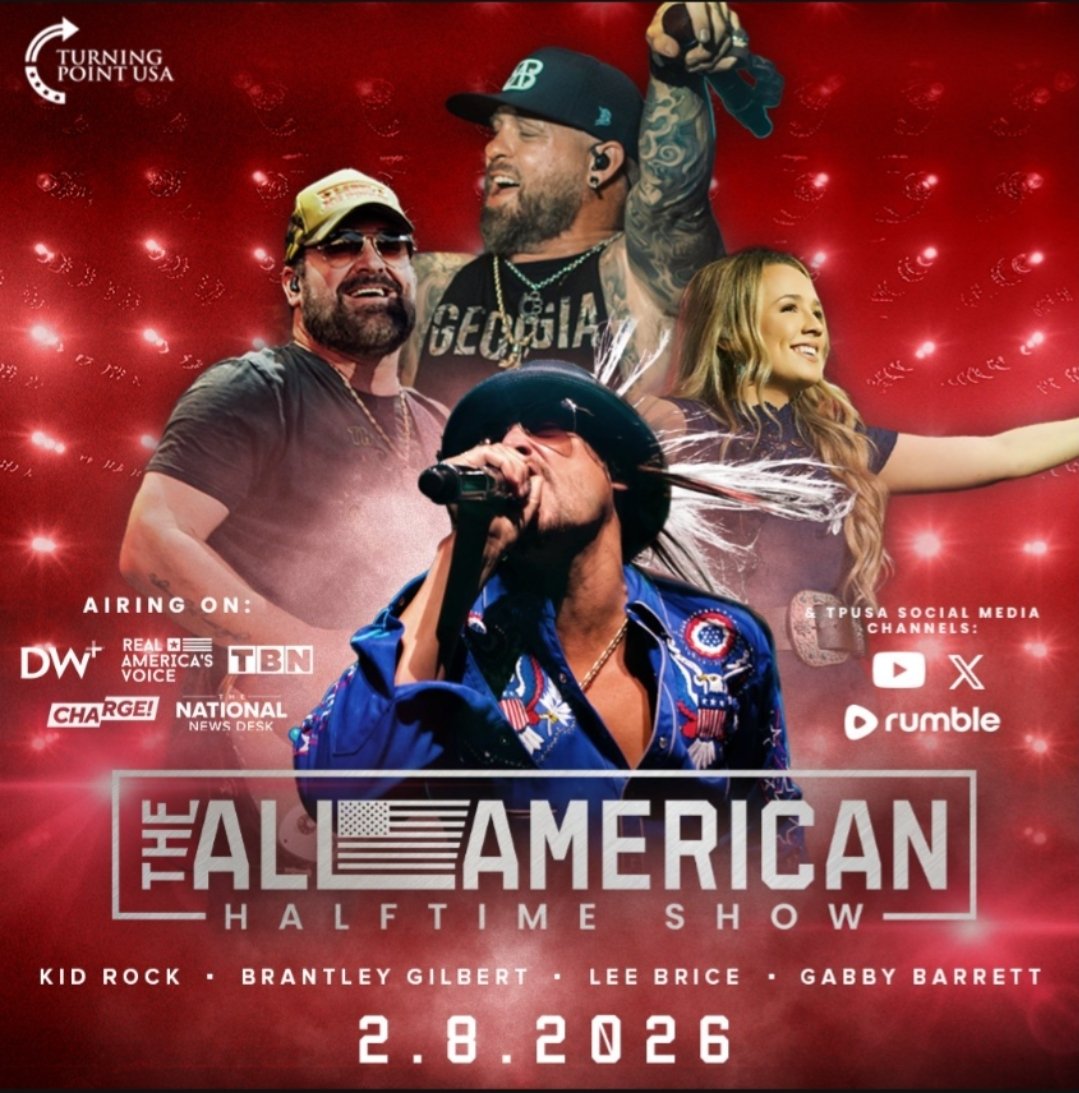 Kid Rock > Bad Bunny
Brantley Gilbert > Bad Bunny
Lee Brice > Bad Bunny
Gabby Barrett > Bad Bunny

Literally anyone > Bad Bunny

Looking forward to The All-American Halftime Show on Super Bowl Sunday!