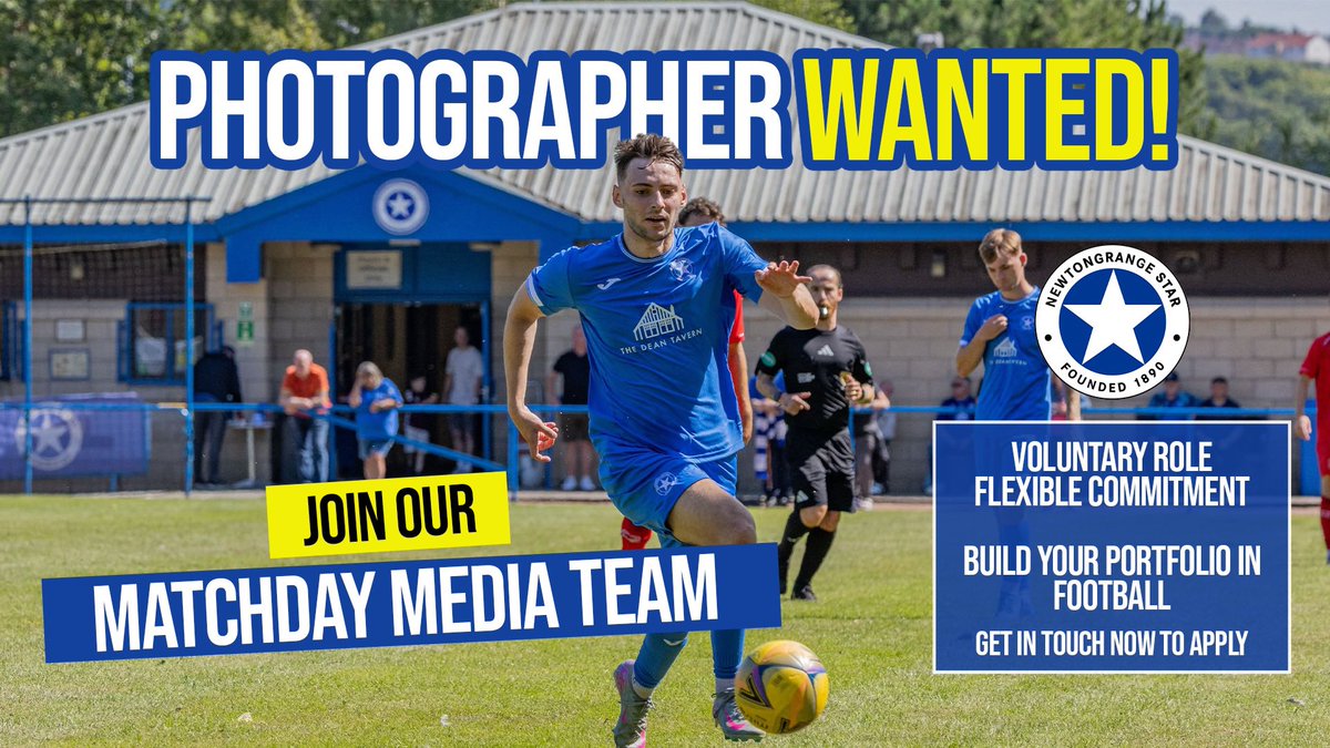 NittenStar1890's tweet photo. 📸 PHOTOGRAPHER WANTED – MATCHDAY MEDIA TEAM 📸

Newtongrange Star FC are looking to add a photographer to our Matchday Media Team. 

This is a voluntary role, ideal for students, aspiring photographers, or anyone looking to build their portfolio in a real football environment.

⭐️ Flexible commitment – no requirement to attend every match

⭐️ Capture match action, celebrations & behind-the-scenes moments

⭐️ Great experience working with a senior football club

⭐️ Your work featured across our social media platforms

If you’re passionate about photography and football we’d love to hear from you.

📩 Drop us a message with a bit about yourself and any examples of your work.