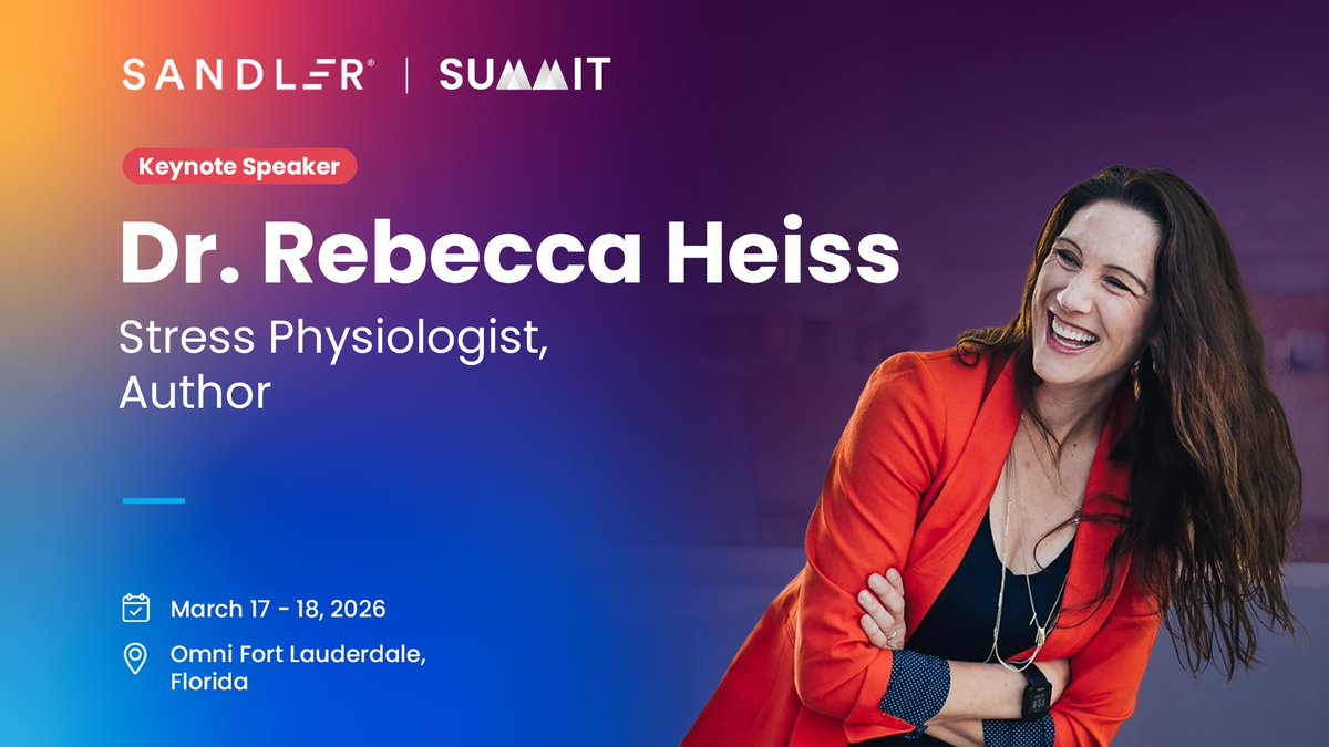 SandlerTraining's tweet image. Stress isn’t the enemy—it can be your secret weapon. 💪

Learn to harness stress to crush goals and level up your performance in Dr. Rebecca Heiss’s high-energy keynote at the 2026 #SandlerSummit, March 17. ⚡

🎟️ Don’t miss it: info.sandler.com/2026-sandler-s…

#SalesPerformance