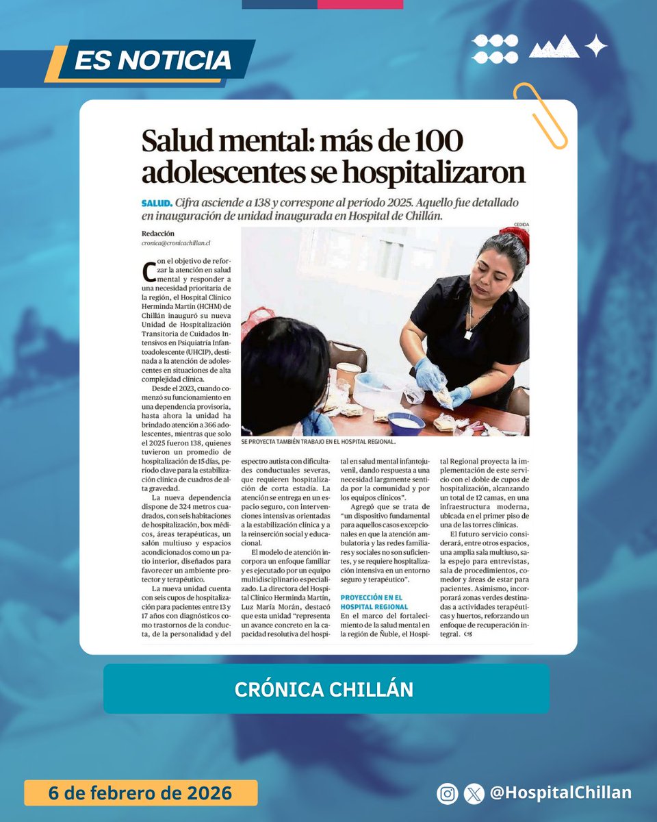 Los medios 🗞️regionales, resaltaron en sus ediciones 𝗹𝗮 𝗶𝗻𝗮𝘂𝗴𝘂𝗿𝗮𝗰𝗶ó𝗻 𝗱𝗲 𝗹𝗮 𝗨𝗻𝗶𝗱𝗮𝗱 𝗱𝗲 𝗛𝗼𝘀𝗽𝗶𝘁𝗮𝗹𝗶𝘇𝗮𝗰𝗶ó𝗻 𝗱𝗲 𝗣𝘀𝗶𝗾𝘂𝗶𝗮𝘁𝗿í𝗮 𝗜𝗻𝗳𝗮𝗻𝘁𝗼𝗮𝗱𝗼𝗹𝗲𝘀𝗰𝗲𝗻𝘁𝗲 ✔️de nuestro 🏥. 

¡Gracias al equipo multidisciplinario que cuida❣️