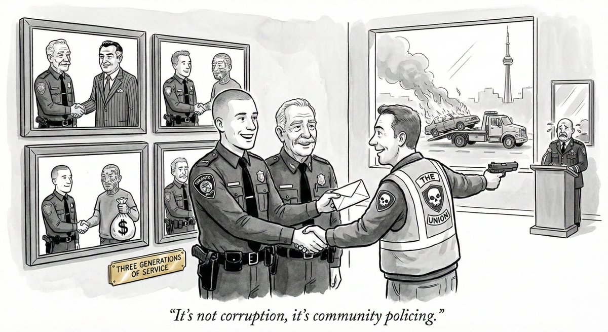 I'm a Police Liaison Officer in Toronto.

My job is community relations.

The tow truck community.

I provide information.

To my contacts.

In the towing industry.

They provide information back.

To my bank account.

That's community policing.

My father is also a cop.

He does