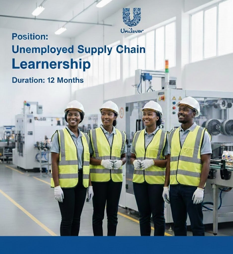 RMakukuli's tweet photo. LEARNERSHIP OPPORTUNITY

Unilever invites unemployed individuals to apply for a factory-based Supply Chain Learnership. 

Position: Unemployed Supply Chain Learnership
Duration: 12 Months

Qualifications:
• National Senior Certificate (Matric) with passes in Mathematics and Physical Science, OR
• N2, N3, or N4 Engineering qualification

📄How to Apply:
https://t.co/nks0SDzvbf

🔁 Please share — this opportunity could change someone’s life.
📲 Follow Aramide Careers SA for more verified health-sector job opportunities across South Africa 🇿🇦