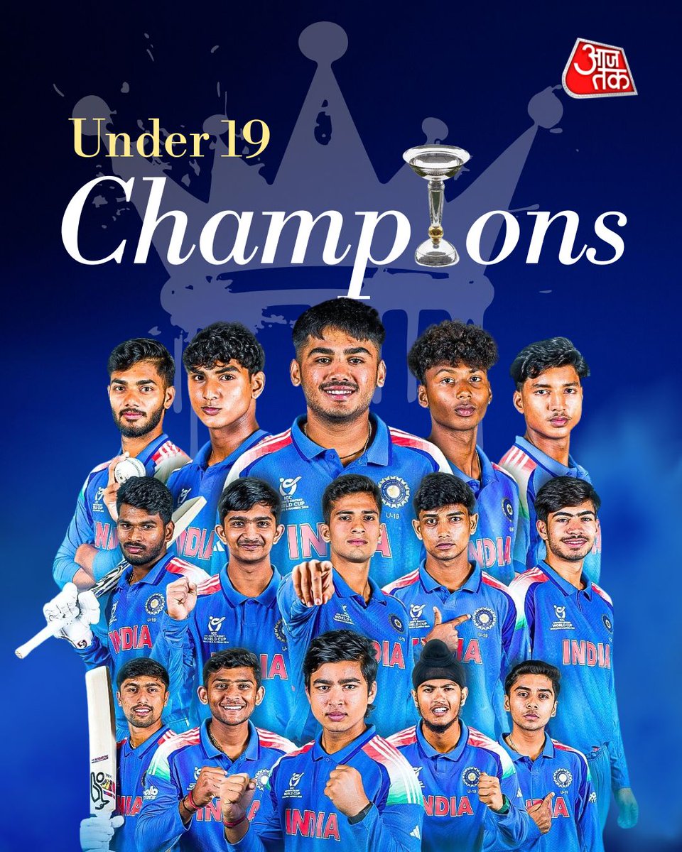 SunilGangare's tweet photo. भारत ने छठी बार जीता U19 वर्ल्ड कप, फाइनल में इंग्लैंड को 100 रन से दी शिकस्त
India vs England U19 World Cup Final: हरारे स्पोर्ट्स क्लब में भारत और इंग्लैंड के बीच अंडर-19 वर्ल्ड कप काखिताबीमुकाबला खेला गया इस मैच में भारतीय टीम ने इंग्लैंड को हराकर छठी बार अंडर-19 विश्व कप जीता https://t.co/wLyaz48A5L