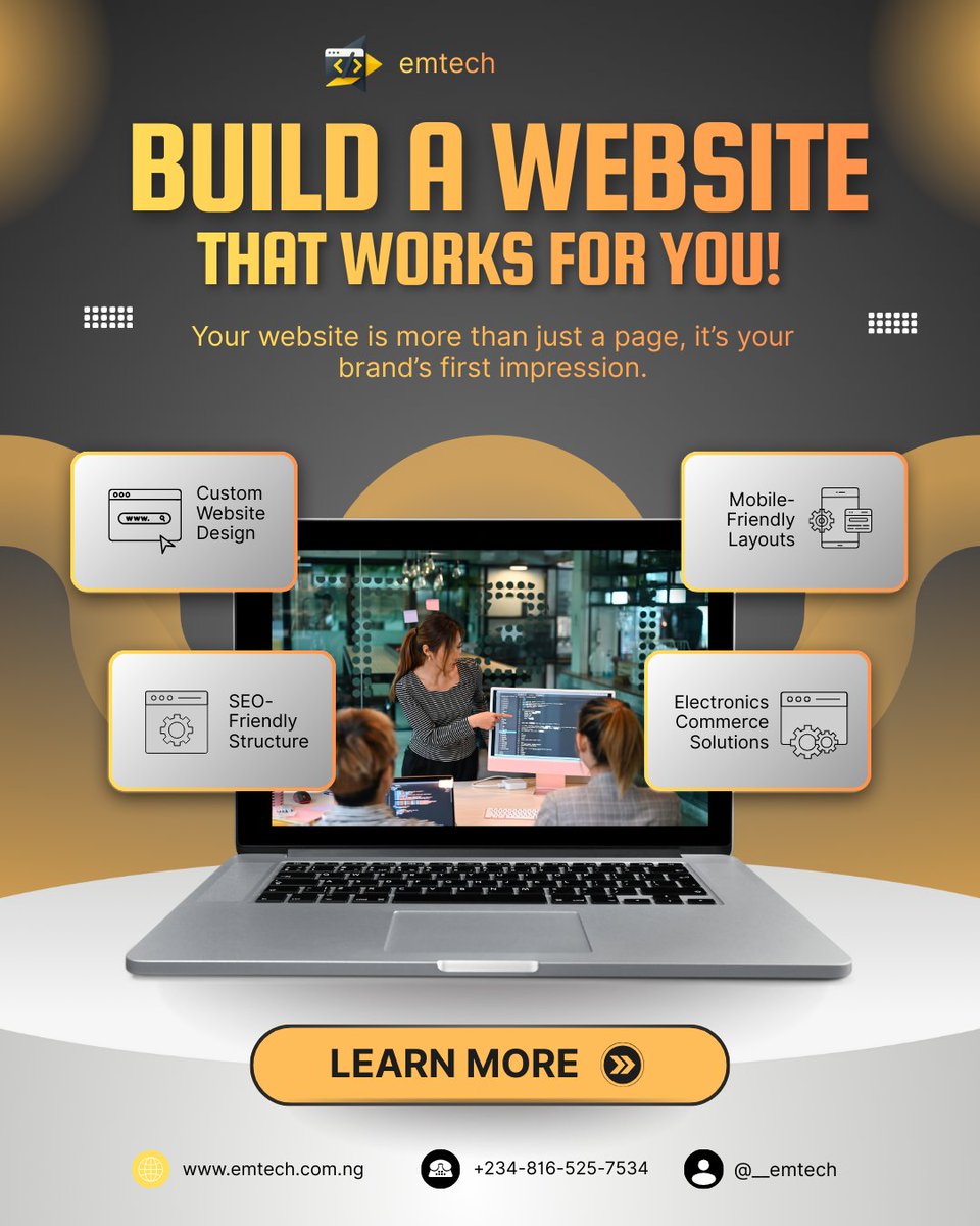 __emtech_webdev's tweet photo. At Emtech &amp; Co., we deliver custom designs, mobile-friendly layouts, SEO-ready structures, and e-commerce solutions that drive results.
 Ready to level up your digital presence?
#WebDesignNigeria #EmtechAndCo #DigitalSolutions #EcommerceExperts #SEOReady #MobileOptimized https://t.co/D1e8tW0Vb2