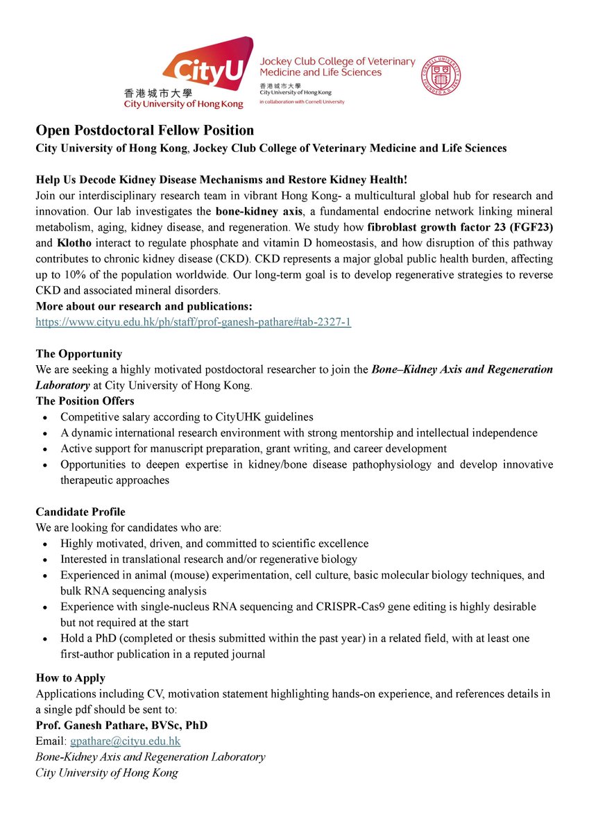 DrGPathare's tweet photo. Open postdoc position in our group!!

More about our research: https://t.co/xhCpURO4po. Interested candidates can contact: gpathare@cityu.edu.hk. Please share with anyone who might be interested. https://t.co/Jptfj9H186