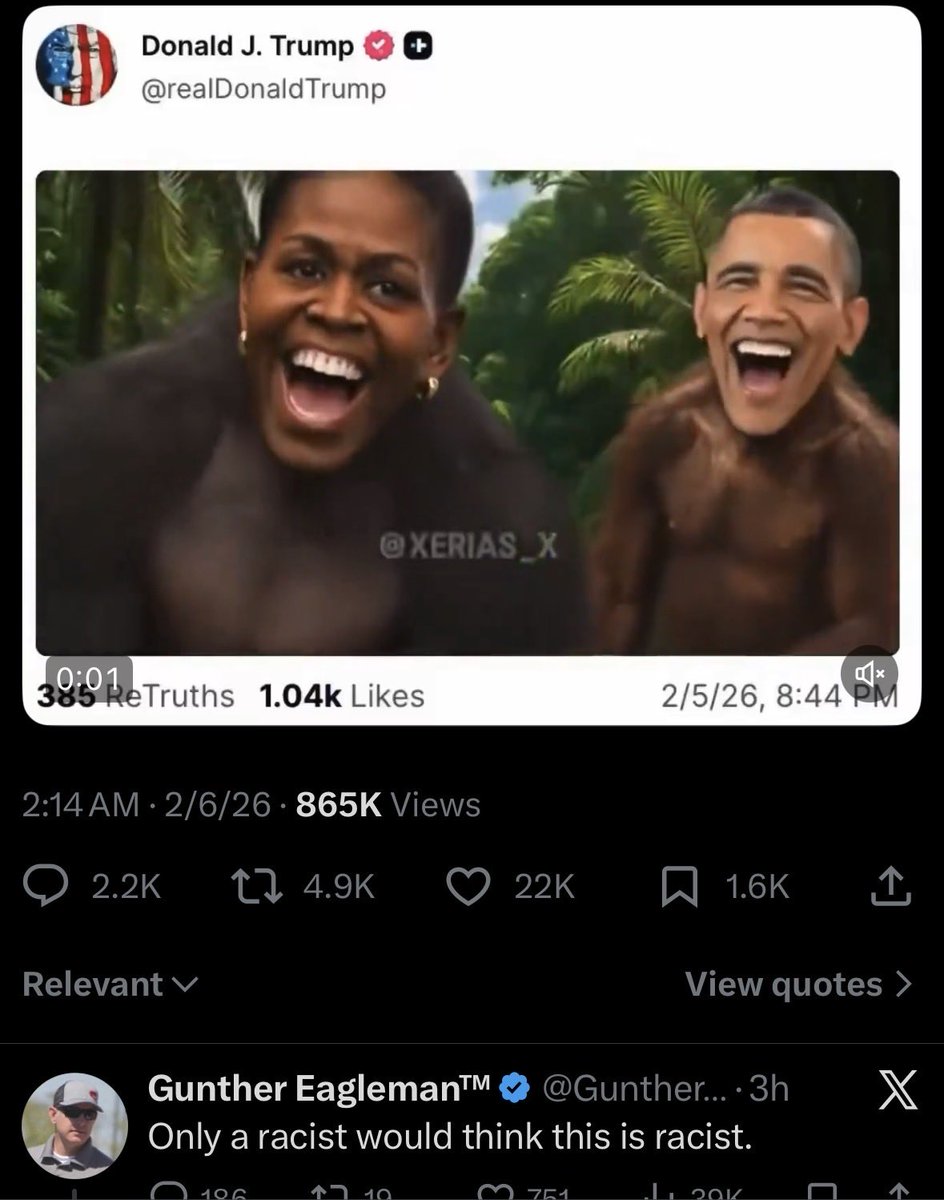 Depicting Black people as apes has been racist for over 100 years. That’s not “opinion,” that’s documented history. Calling people racist for recognizing racism is the last refuge of people with no defense left.