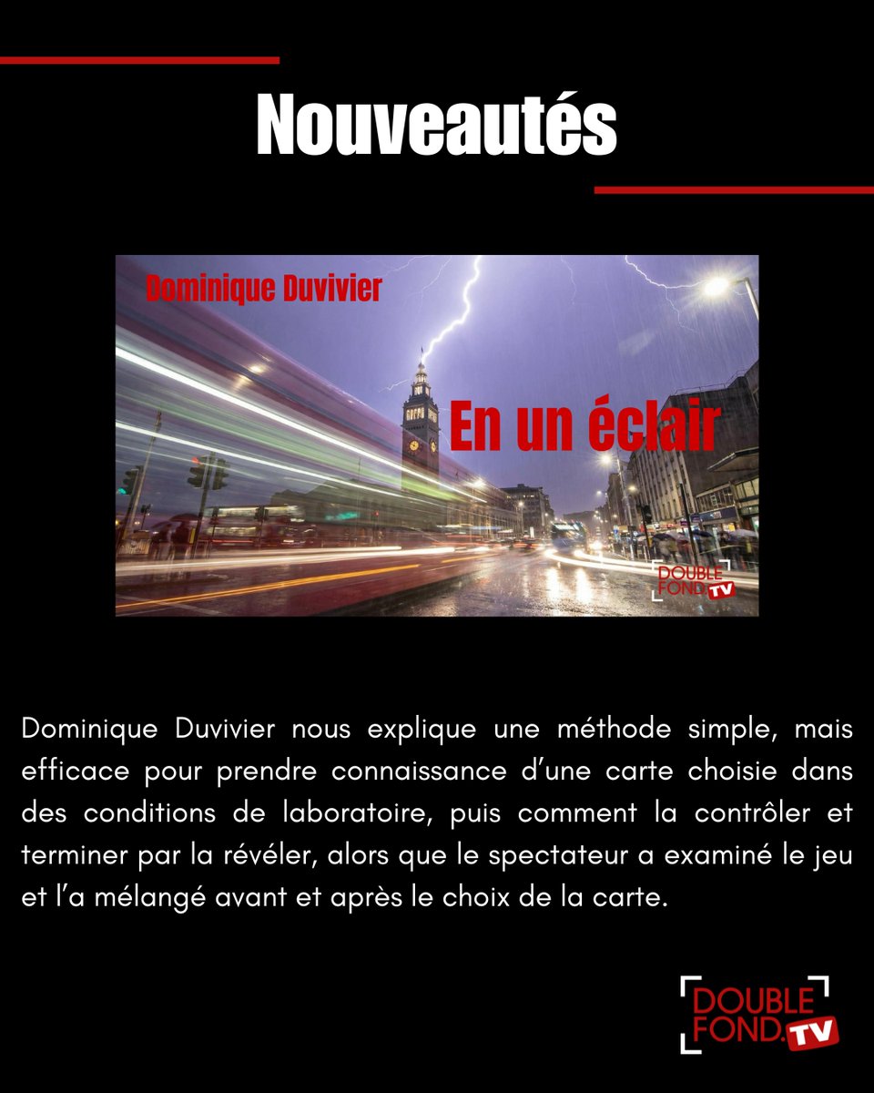 Aujourd’hui, découvrez mon nouveau tour « En 1 éclair », une   routine qui ne manquera pas d’étonner vos spectateurs ! 😲
Rendez-vous sur Double Fond TV : doublefond.tv/fr/