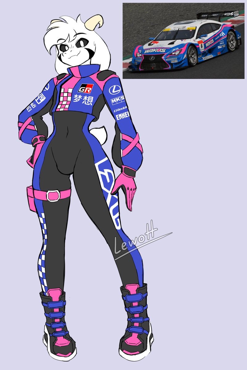 probably won't finish this for a while so just tossing this WIP out for now

Asriel Dreemurr in a Wako's Lexus RC F inspired racing suit