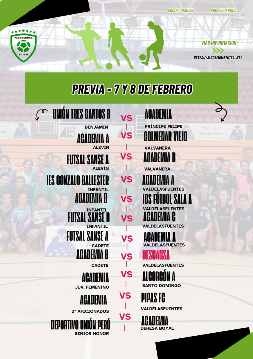 Previa de la jornada deportiva para la Academia del Alcobendas Futsal – 7 y 8 de febrero 
alcobendasfutsal.es/previa-de-la-j…
<a href="/Fundalcobendas/">Fund.Dep.Alcobendas</a> <a href="/Alcobendas_ayto/">Ayuntamiento Alcobendas</a>