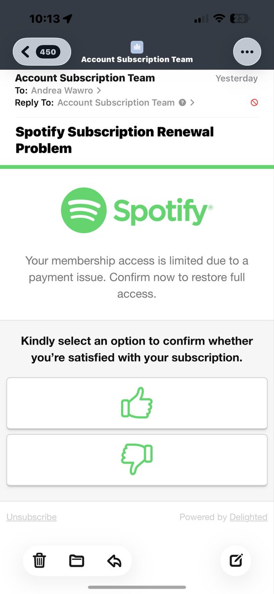 andreaclaire69's tweet photo. @Spotify 
What a good phishing email I got! 
From:
pusatsukan AT upm DOT edu DOT my https://t.co/z0GAfe5tOg