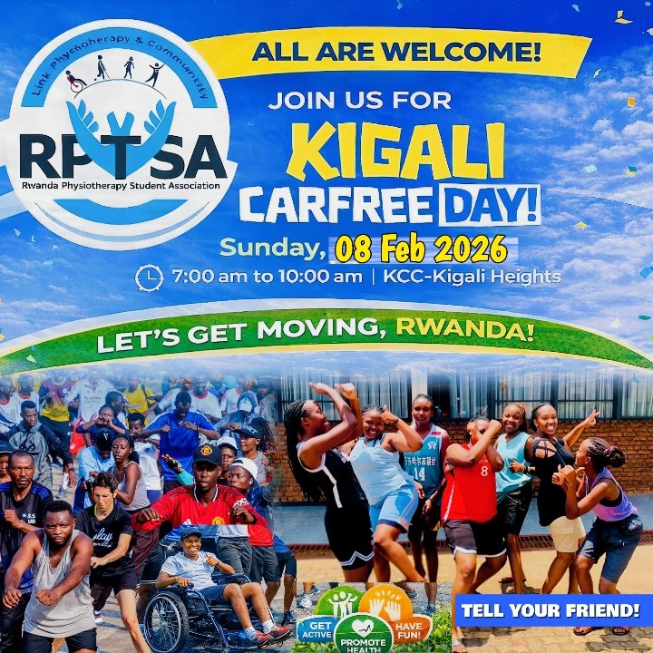 rptsarwanda's tweet photo. ALL ARE WELCOME! 🇷🇼💪🏾
Join Kigali Car Free Day with RPTSA.
🗓️ Feb 8 | ⏰ 7–10AM | 📍 KCC Kigali Heights
Let’s get moving, Rwanda!
#CarFreeDay #RPTSA #MoveForHealth https://t.co/WwYlgTX1kW