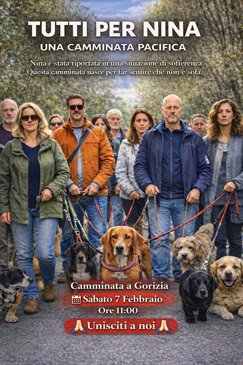 COMUNICATO STAMPA LAV FVG
Anche #LAV FVG parteciperà alla manifestazione “Tutti insieme per Nina”, la mobilitazione che si terrà a #Gorizia per esprimere solidarietà alla cagnolina divenuta simbolo dei diritti degli animali.
Sabato 7 febbraio 2026, alle 11,  da Corso Verdi.