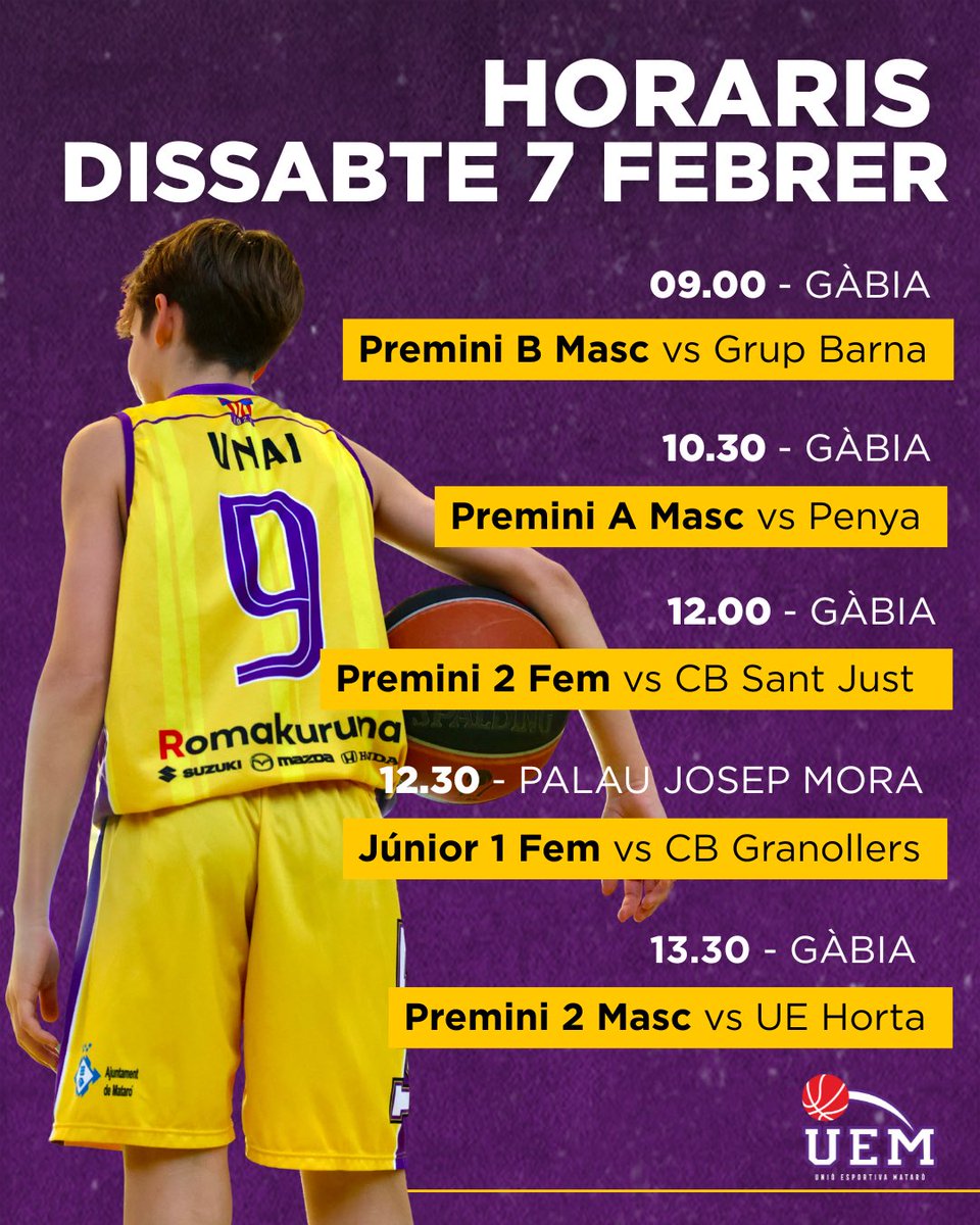 uemataro's tweet photo. 👋🏻🟡 El cap de setmana de la #BaseGroga!
📲 Us deixem tots els partits d’aquesta jornada a casa!
#somgrocs💛💜 https://t.co/TW3PTwKb49