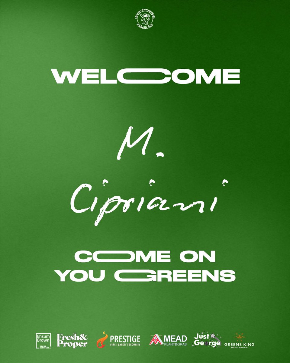 ✍️ WELCOME CIPRIANI!

We are delighted to announce the signing of M. Cipriani on a dual registration from Cambridge City! 🙌

You may have seen him in the squad at the weekend, where he made his debut for the Greens! 💚

#STRFC