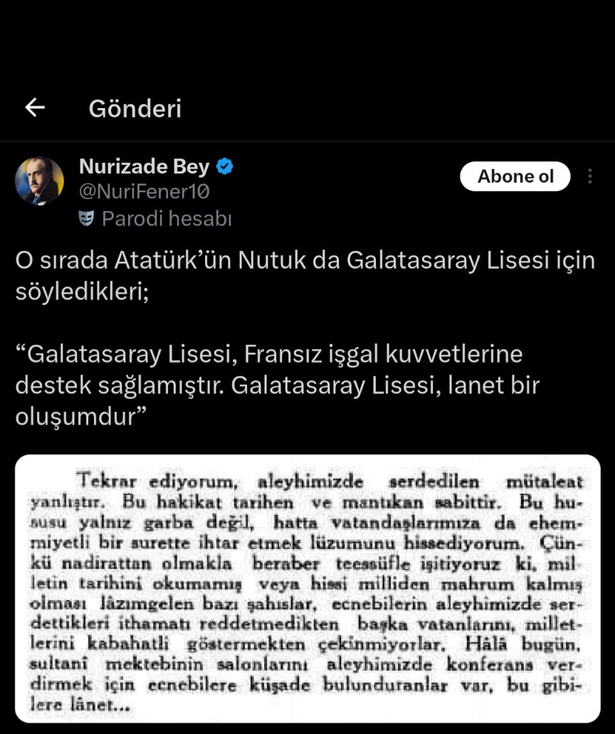 #Galatasaray <a href="/GalatasaraySK/">Galatasaray SK</a> @ahmeturuzz <a href="/Ardaozkurtt/">Arda Özkurt</a> <a href="/BahattinKucuk54/">𝗕𝗔𝗛𝗔𝗧𝗧𝗜̇𝗡 𝗞𝗨̈𝗖̧𝗨̈𝗞</a> <a href="/SavaPasa/">Sava Paşa</a>  Bu şahsi mahkemeye vermek bizlere farz oldu,bu kişilik yoksunu,klubumuz ve ulu önderimiz Atatürk'ün adını böyle yalanlarin içine dahil etmesi ve asagilamasi kabul edilmez,gereği yapilmalidir