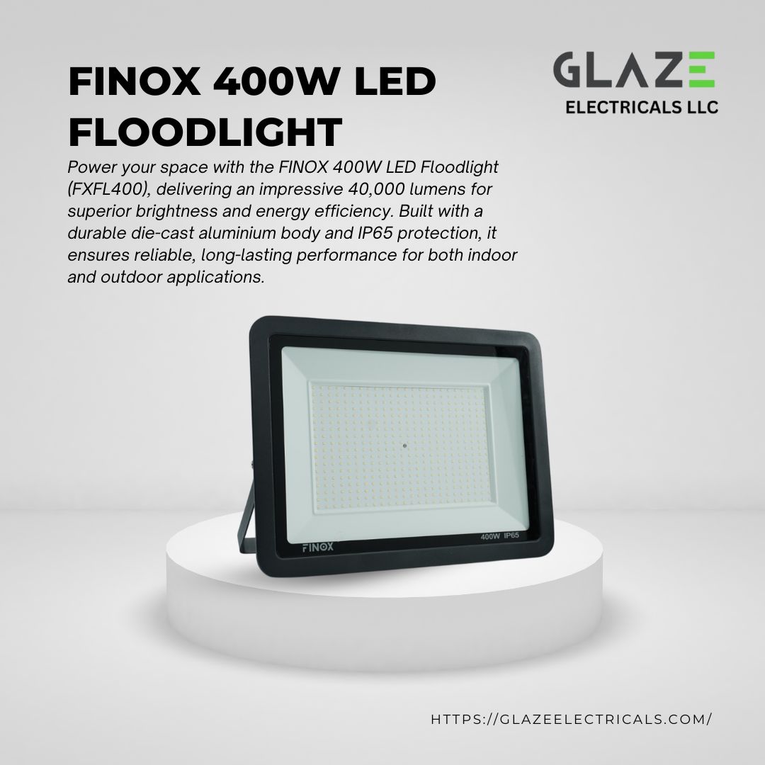 GlazeElect91531's tweet image. Light up large spaces with the FINOX 400W LED Floodlight (FXFL400), delivering 40,000 lumens of powerful, energy-efficient brightness with durable IP65 protection. 💡

📩 DM for pricing
📞 +971 65252511

#FINOX #LEDFloodlight #OutdoorLighting #EnergyEfficient