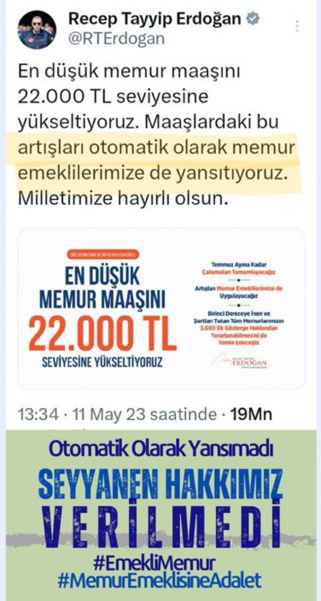 <a href="/cemkucuk55/">Cem Küçük</a> “Çalışan memura verilip emekli memura söz verildiği halde verilmeyen seyyanen zam maaşlar arasında büyük adaletsizliğe neden olmuştur
#EmekliMemur
#MemurEmeklisineAdalet