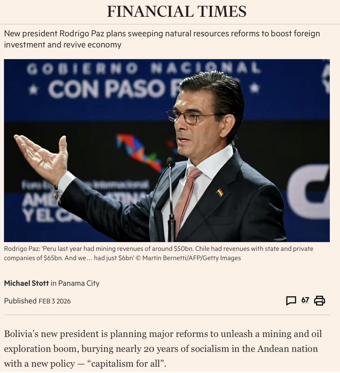 CTrasandinas's tweet photo. Bolivia is back on the mining map 🇧🇴

President Rodrigo Paz says sweeping reforms are coming to open mining &amp; hydrocarbons to foreign investment risk sharing frameworks, more capital, more technology, more execution.

We are working to turn that potential into projects! https://t.co/NUFcu35XmL