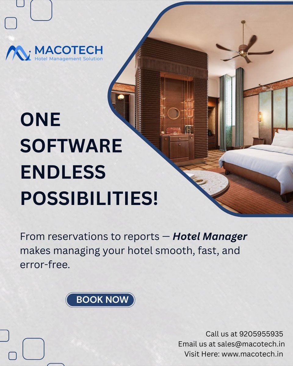 MacoTechLtd's tweet photo. One software. Endless possibilities. 🏨✨
Upgrade your guest experience while staying in complete control of your hotel operations. 🚀
📞 Contact Us:
📱 9205955935
📧 sales@macotech.in
🌐 https://t.co/guWYbFODpF

#HotelManagementSoftware#HospitalityTechnology
#HotelAutomation https://t.co/yg0lSHcCyW