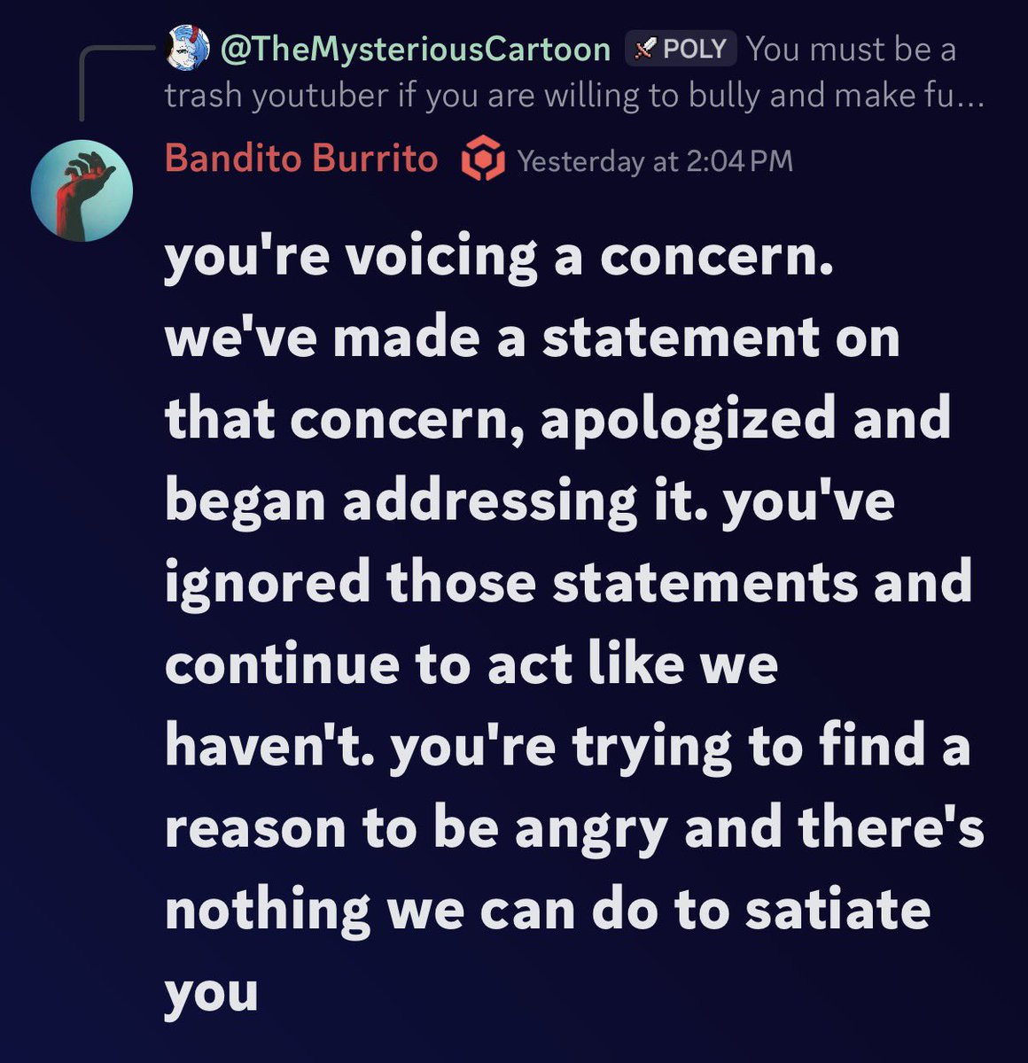 KnxqDestiny's tweet photo. @TheCartoonn Yeah, they definitely could’ve been more professional — but you also kept poking after they apologized. At some point you’re kinda asking for the clapback. https://t.co/iP4RiN6ej1