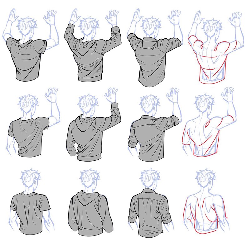 Our feature tutorial/artist for today is another beautiful group of drawings by the excellent <a href="/miyuliart/">Miyuli</a>! The CREASES in the BACK of clothes can sometimes be hard to visualise, so this is SUCH a good resource! #gamedev #animationdev #characterdesign #anime #manga #ART