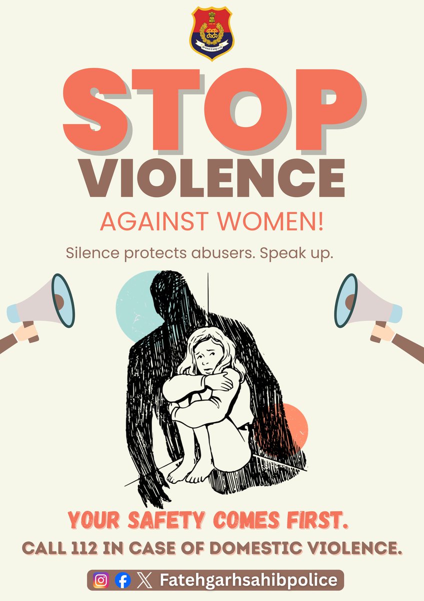 FatehgarhsahibP's tweet photo. Stop Domestic Violence. Speak Up.
In any emergency, Call 112 immediately.
 
#StopDomesticViolence #Dial112 #Call112  #WomenSafety #DomesticViolenceAwareness #YourSafetyOurPriority https://t.co/6NoSJF0h7b