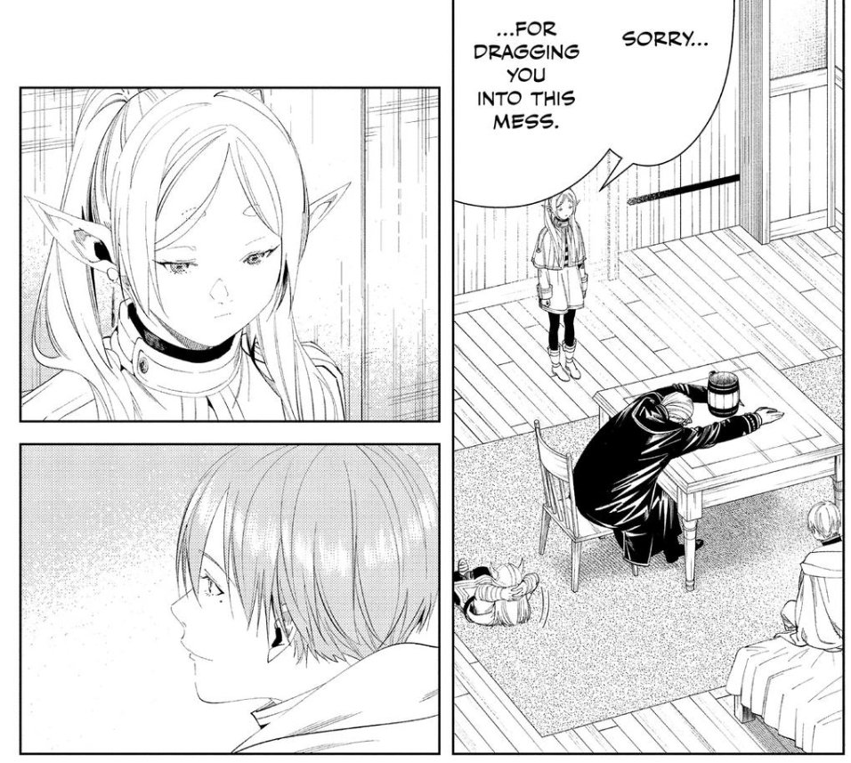 fr1mm4l's tweet photo. actually impressive how this one single panel of himmel looking at frieren so very loudly screams "you are the love of my life and i would die for you" that i can feel like i've been punched right through the concrete floor https://t.co/aevRk57Lvs