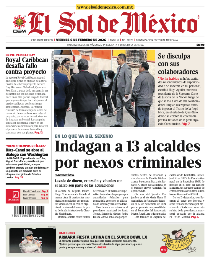 elsolde_mexico's tweet photo. #BuenosDías / La portada de El Sol de México☀️

📰Presuntos nexos con el crimen organizado alcanzan al menos a 13 alcaldes durante la administración de Sheinbaum
https://t.co/044IRxoGqq https://t.co/B0Il6GvcHD