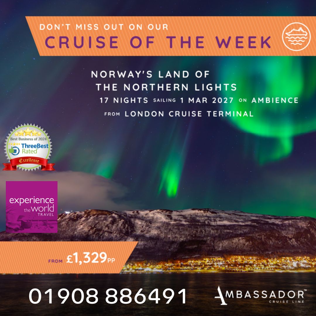 ‼️Weekend SALE - Extra 10% off‼️
🌍 #Norway's Land of the Northern Lights
📆 1 March 2027
🌙 17 nights
🚢 Sailing from London Tilbury on Ambience
From £1,329pp
Call now: ☎️ 01908 886491
#ExperienceADifference
#MiltonKeynes #NewportPagnell #Ampthill #Flitwick #Olney