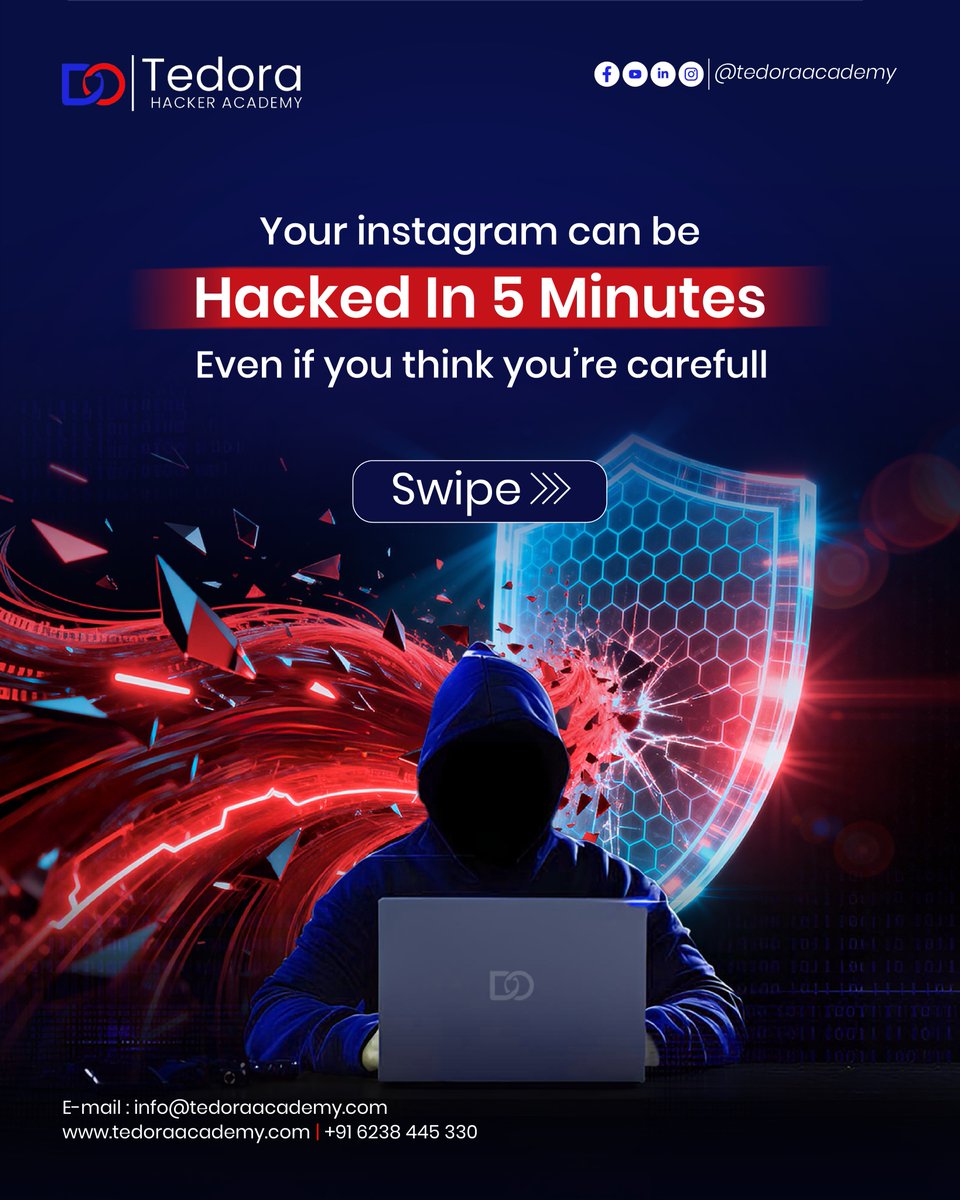 tedora_academy's tweet photo. It doesn’t take a genius to hack an account.
It takes one mistake.

Weak password.
Public Wi-Fi.
Fake login page.

And boom — access granted.

Cybersecurity isn’t optional anymore.
It’s survival.

Learn how to protect yourself with
Tedora Hacker Academy https://t.co/jWFQ1WPq3j
