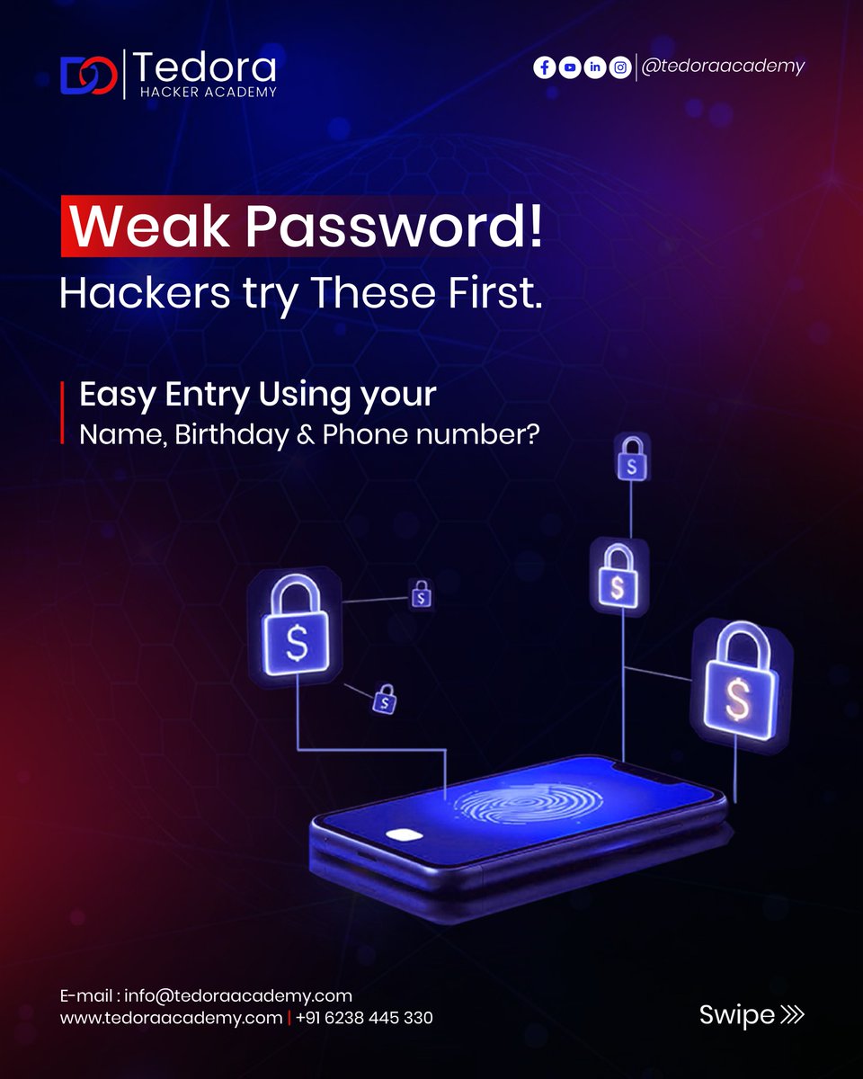 tedora_academy's tweet photo. It doesn’t take a genius to hack an account.
It takes one mistake.

Weak password.
Public Wi-Fi.
Fake login page.

And boom — access granted.

Cybersecurity isn’t optional anymore.
It’s survival.

Learn how to protect yourself with
Tedora Hacker Academy https://t.co/jWFQ1WPq3j