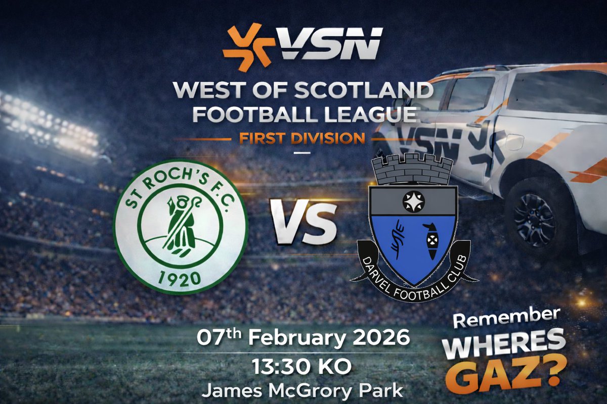 vsnsport's tweet image. This weekend should be a cracker. With not much between both clubs (3points) its a biggie in the @OfficialWoSFL 1st Division! 

⚽️ @StRochsJuniors vs @darvelfc 
📍 James McGrory Park
⏲️ 13.30 KO
🍾 Presented by Gaz!
        Remember Where's Gaz👀📷🛻 

📸#vsnsport #fueledbyvsn