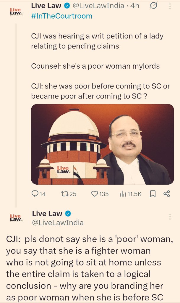 People in metros are tired of this poor woman rhetoric now

Glad CJI calls it out &amp; rightly questions - if she can come to SC &amp; fiercely fight for her rights, how is she a poor woman ?

In this country where Jhansi ki Rani fought wars this victim complex is so annoying