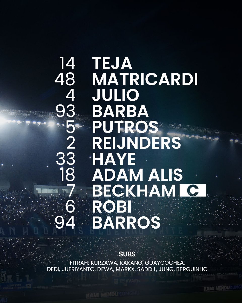 Sebelas pemain pilihan Bojan Hodak yang akan bertarung menghadapi Malut United malam ini. 

Tampil maksimal dan menangkan laga malam ini!⚔️🔥

#PERSIBDAY #WeArePERSIB