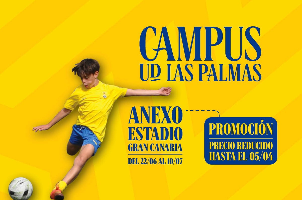UDLP_Oficial's tweet photo. Abrimos inscripciones del XX Campus UDLP en el Anexo 💛💙

Celebra con nosotros 20 años de fútbol, aprendizaje y valores.
🔸 https://t.co/2QZj4biyqi 

#SeremosMásUnión #LaUniónHaceLasPalmas https://t.co/1pgfESYWvv