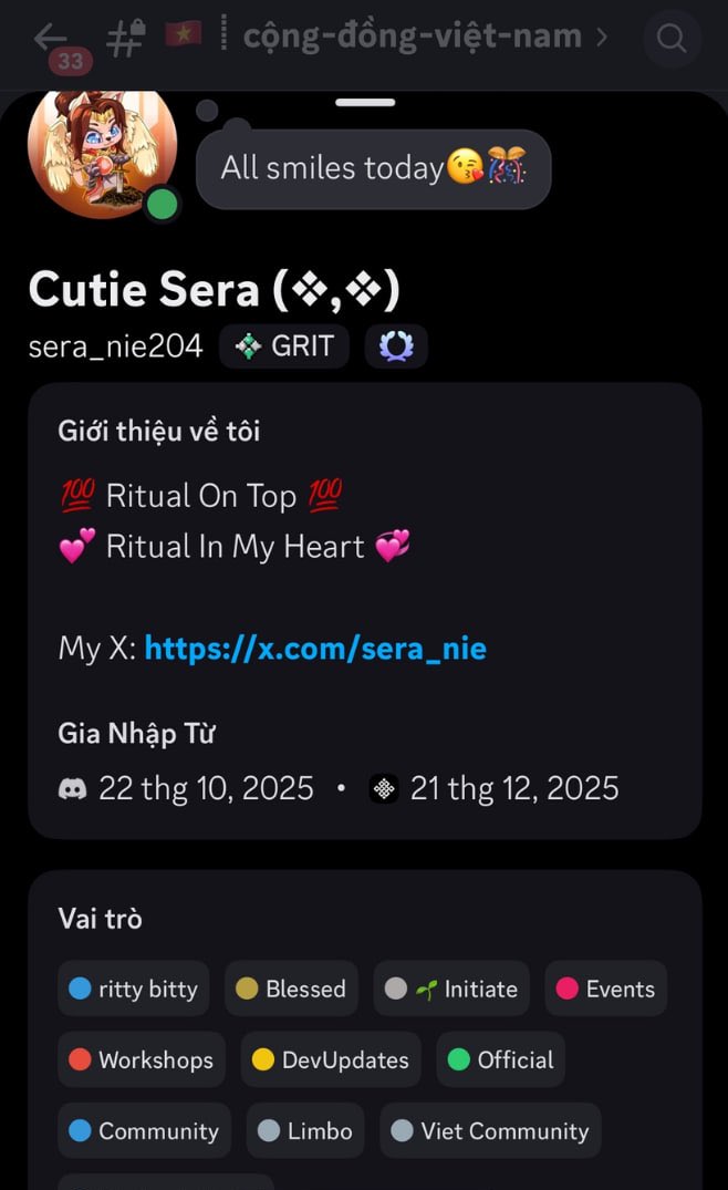 sera_nie's tweet photo. ✅ Ritual Goal Achieved 🎯
After a journey of steady contributions, I finally made it to #RittyBitty — a meaningful New Year milestone for me.
Big thanks to the legendary #Cutie and the #Ritual fam for the support along the way.
Truly appreciated ✨
@ericgudboy @linh_ricky
@hannah_tran35 @104_booboo
@GiaCatLang283 @Tuna_bbh
@Ruleztran @mrbuu25210652
@ritualnet @ritualfnd