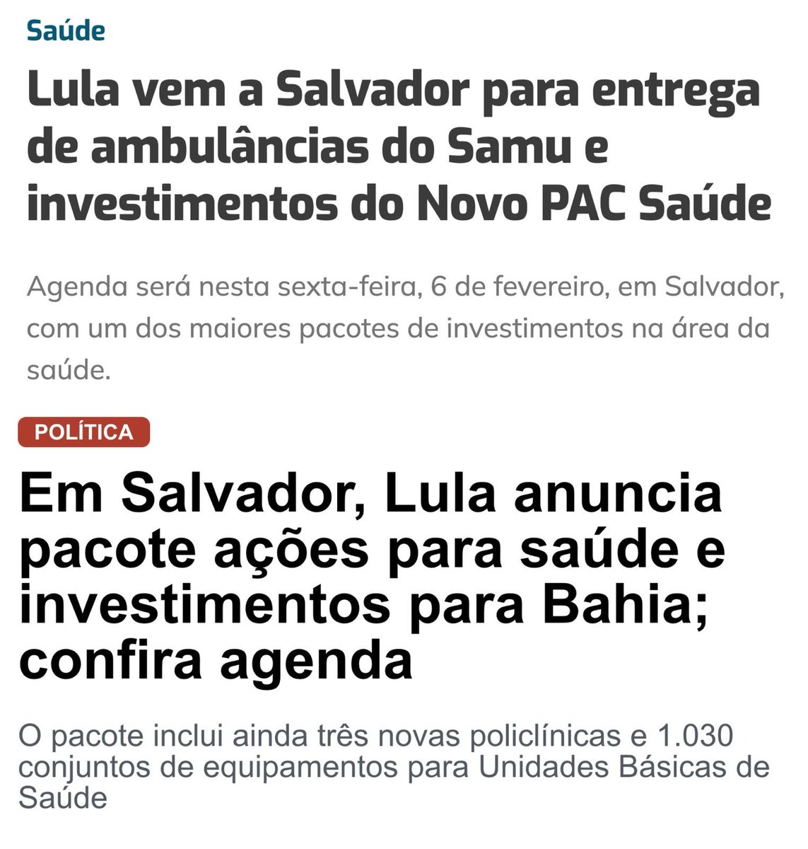 LulaOficial's tweet photo. Bom dia. Sigo agora para a Bahia. Vamos entregar novas ambulâncias do Samu, Unidades Odontológicas Móveis e equipamentos cirúrgicos e para Unidades Básicas de Saúde. Também vamos anunciar novos investimentos do Novo PAC para melhorar a saúde do povo baiano.

Até já, Salvador! https://t.co/t5FIWkjBD5