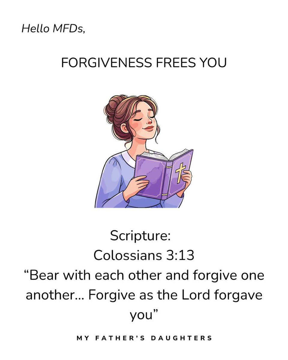 MFDaughters's tweet photo. Forgiveness doesn’t erase the hurt, it removes the weight. 💭 Colossians 3:13 reminds us we forgive not because it was easy, but because freedom is worth it.
Forgiveness is choosing freedom over resentment.

#Forgiveness #Healing #lettinggo #Scripture #Viral https://t.co/bO9CQTi3aK