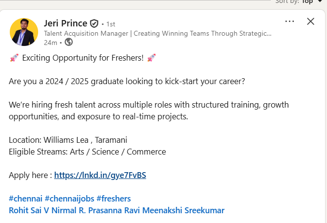 AnithaChelliah's tweet photo. Opportunities for #freshers in #williamslea and 2024 and 2025 graduates are eligible, apply in the link given below #freshershiring #freshersopportunity #chenanijobs
https://t.co/9wIoax5zUG https://t.co/3jDDKTmX0b