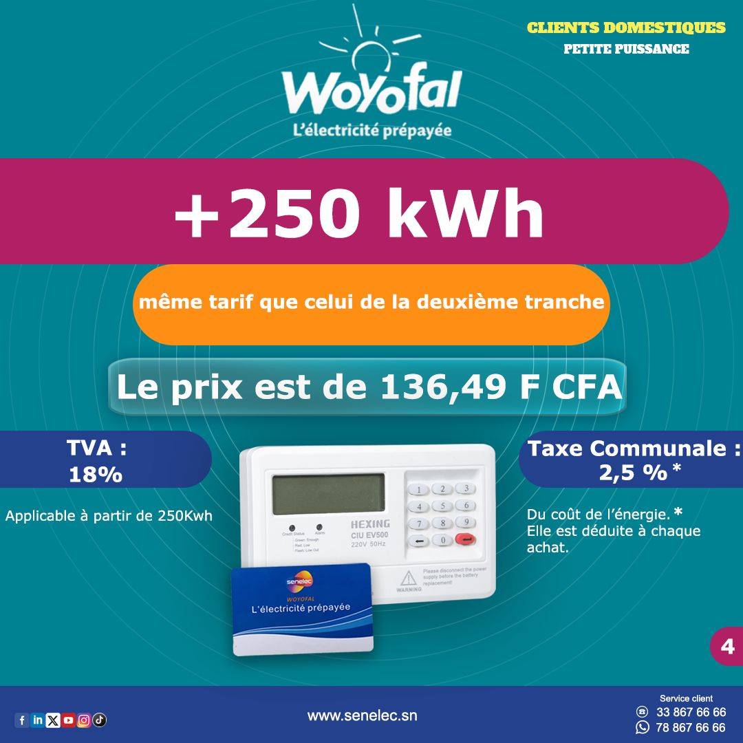 Senelecofficiel's tweet photo. Vous avez des questions sur la tarification Woyofal des clients domestiques de la Petite Puissance 🤔? 
Suivez-nous pour plus d’informations👉 
#Senelec #woyofal #kebetu #senegal https://t.co/CeQpdG3XIN