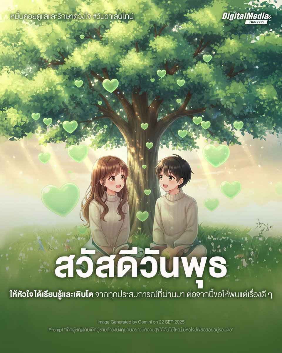 ThaiPBS's tweet photo. #สวัสดีวันพุธ 💚 #สวัสดียามเช้า  
❣️ หมั่นคอยดูแลและรักษาดวงใจ #วันวาเลนไทน์ | ให้หัวใจได้เรียนรู้และเติบโตจากทุกประสบการณ์ที่ผ่านมา ต่อจากนี้ขอให้พบแต่เรื่องดี ๆ
.
📍 ทักทายได้ทุกที่ #สวัสดีทุกสีวัน แชร์ฟรี คลิกเลย! 🙏 https://t.co/0Sx5iHSIX6 
.
#Valentinesday #กําลังใจในทุกวัน #คำอวยพร #ThaiPBSสวัสดีทุกสีวัน #ThaiPBSDigitalMedia #ThaiPBS