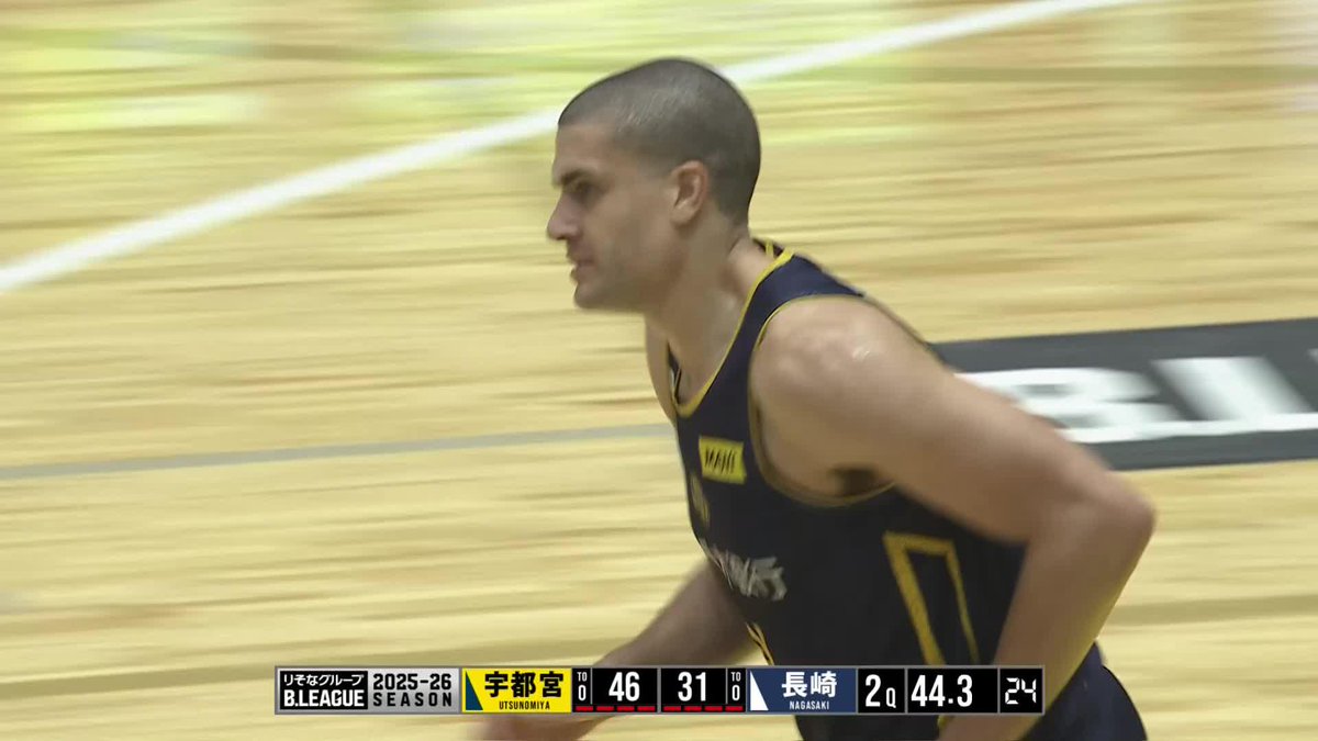 2/6(金) 2Q終了 ブレックス 46 - 34 長崎 長崎に連続得点を決められる