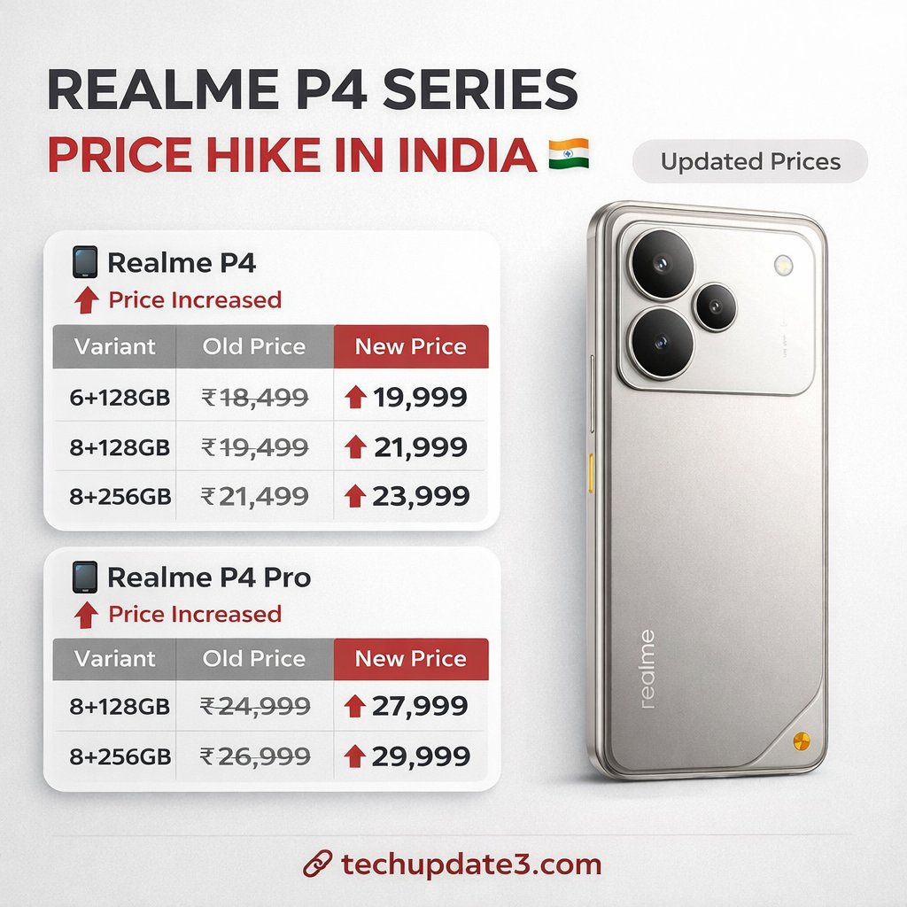 Techupdate3's tweet photo. Realme P4, Realme P4 Pro get price hike in India

#RealmeP4 #realmeP4Pro https://t.co/fXAsTVnfDW