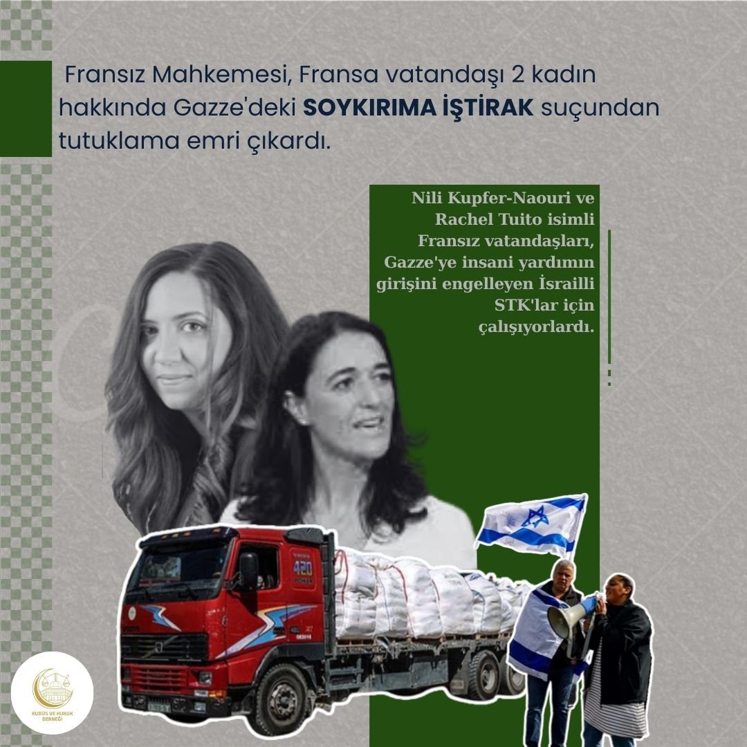 kudusvehukuk's tweet photo. 📢 Fransız Mahkemesi, Fransa vatandaşı 2 kadın hakkında Gazze'deki soykırıma iştirak suçundan dolayı tutuklama emri çıkardı.

#GazaGenocide
#France https://t.co/mkv8qUiZmD