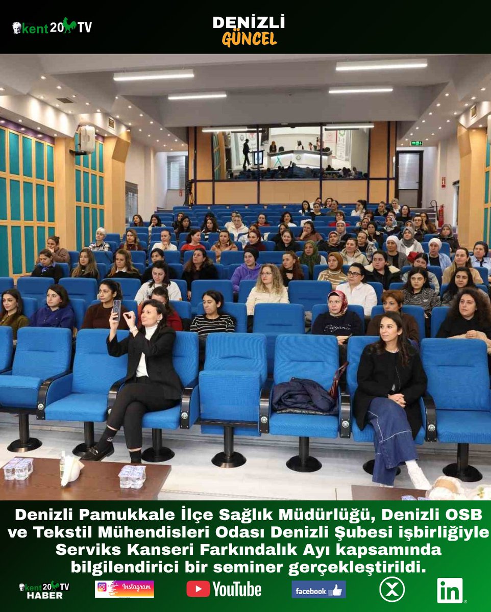 kent20Haber's tweet image. kent20haber.com/denizli-osbde-…
Denizli Pamukkale İlçe Sağlık Müdürlüğü, Denizli OSB ve Tekstil Mühendisleri Odası Denizli Şubesi işbirliğiyle Serviks Kanseri Farkındalık Ayı kapsamında bilgilendirici bir seminer gerçekleştirildi.
Denizli
#DenizliOSB
#PamukkaleİlçeSağlık
#ServiksKanseri